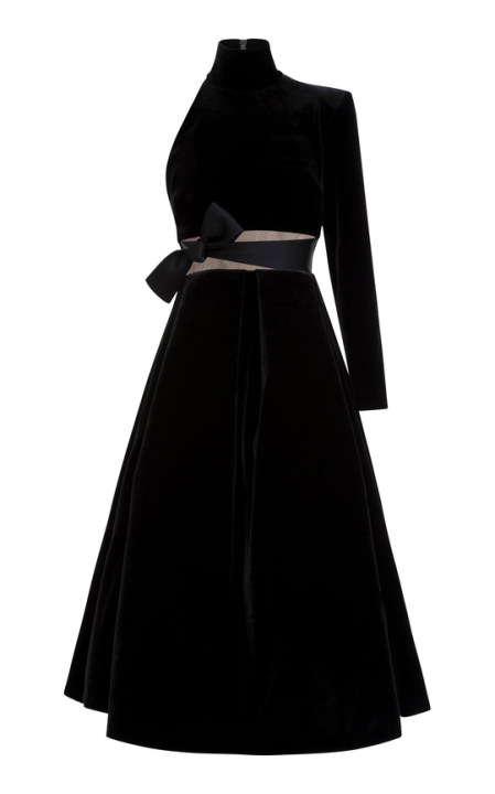 Kingsley Velvet One Sleeve Midi Dress展示图