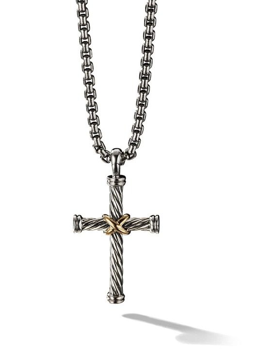 Silver and 18kt yellow gold Cable Cross Enhancer pendant展示图