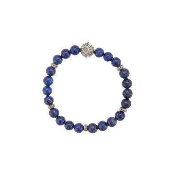 Silver Classic Chain Lapis Lazuli Round Bead Bracelet