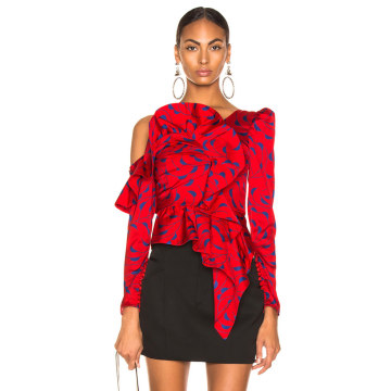 Printed Red Frill Top