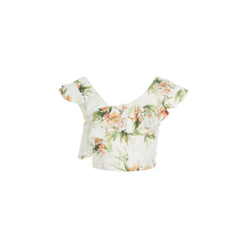 Printed Lace Ruffle Cropped Top