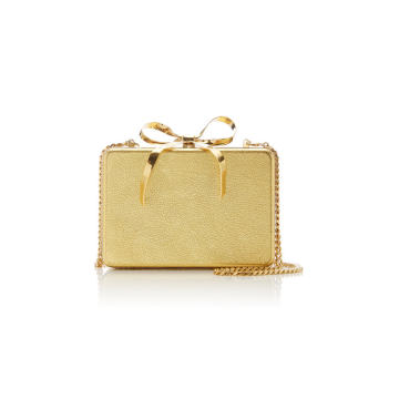 Bow-Trimmed Metallic Leather Minaudiere