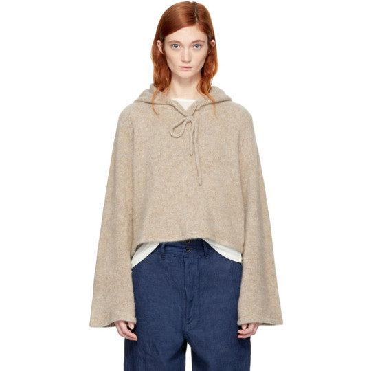 Beige Cropped Cashmere Hoodie展示图
