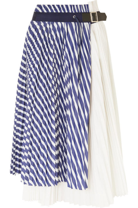 褶裥条纹棉质府绸围裹式半身裙展示图