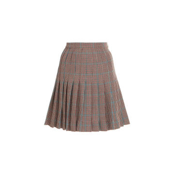 Check Pleated Wool Skirt
