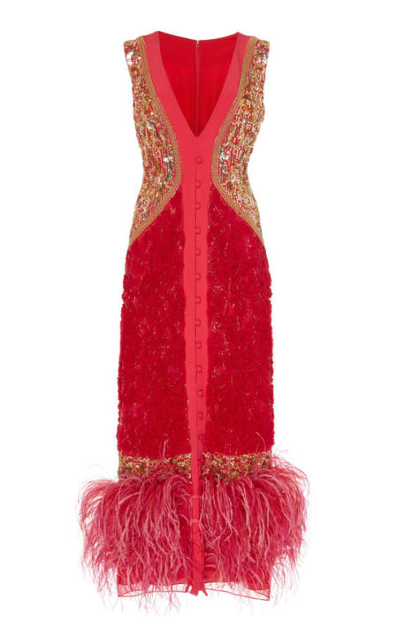 Lahore Sleeveless V-Neck Feather Hem Dress展示图
