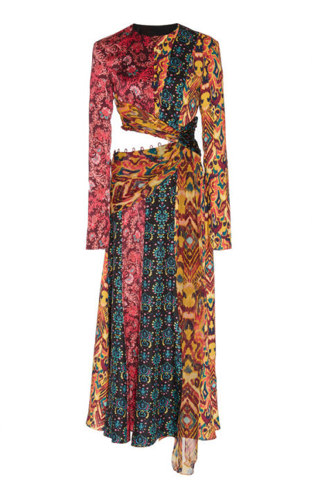 Taxila Paneled Silk Cutout Midi Dress展示图