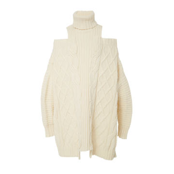 Cold Shoulder Fisherman Wool Sweater