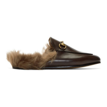 Brown Fur Princetown Slippers