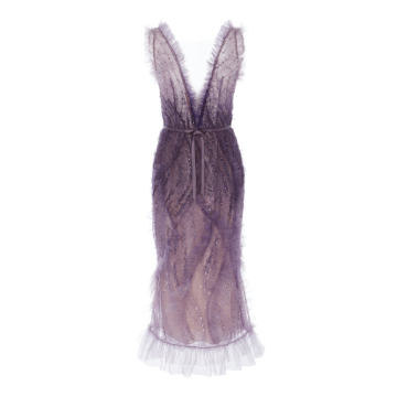 Ruffle-Trimmed Embellished Organza Sleeveless Dress