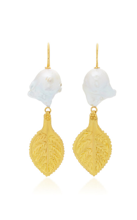 Gold Leaf and Pearl Earrings展示图