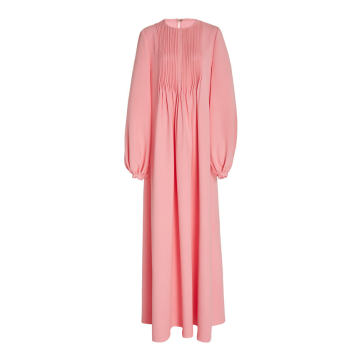 Pleat-Accented Peasant Sleeve Crepe Gown