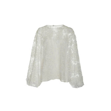Floral Embroidered Organza Long Sleeve Blouse