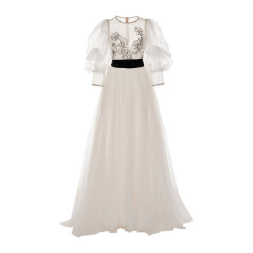 Puff Sleeve Shirred A-Line Gown