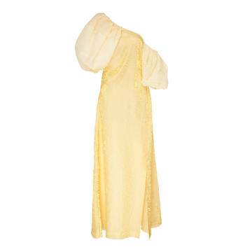 Nina Asymmetric Puffed-Sleeve Organza Crinkle Dress