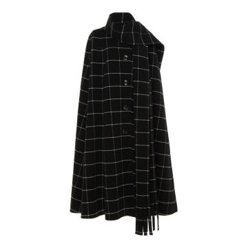 Checked Scarf-Detailed Wool Cape