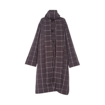 Scarf-Detailed Checked Wool Coat