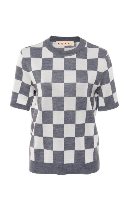 Checkered Wool-Blend Crewneck Sweater展示图