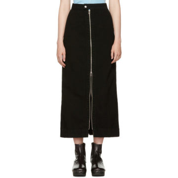 Black Denim Zip Front Skirt