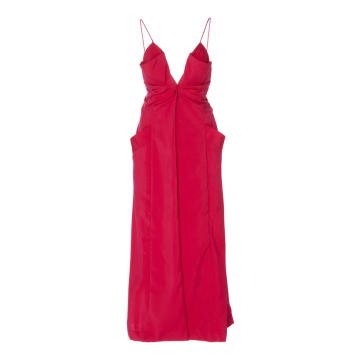 Sleeveless Button-Front Draped Midi Dress
