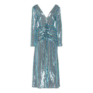 Emmy Corset-Waist Sequin Stripe Midi Dress