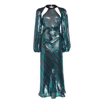 Celia Velvet-Trimmed Cutout Midi Dress
