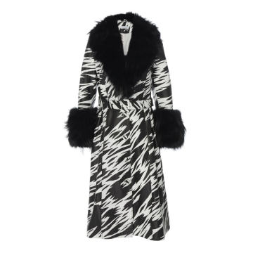 Foxy Fur-Trimmed Pleated Printed Leather Coat