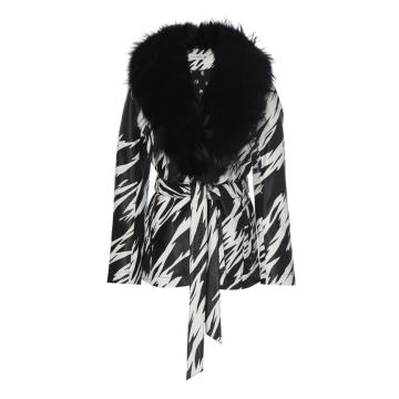 Ritual Fox Fur-Trimmed Printed Leather Jacket