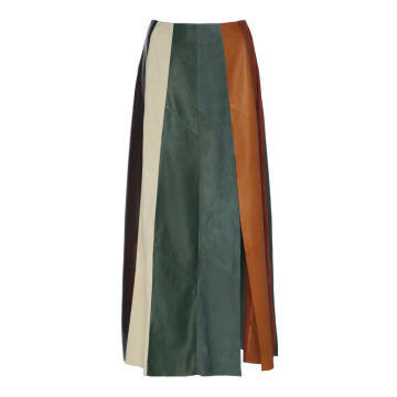 Paneled Multicolor Leather And Suede Midi Skirt