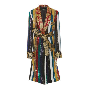 Jacquard-Trimmed Striped Sequined Coat