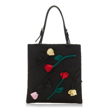 Flower Embellished Tessuto Mini Top Handle Bag