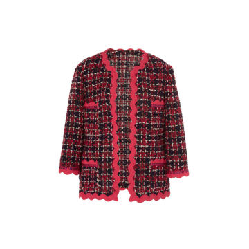 Scallop-Trimmed Chunky Check Jacket