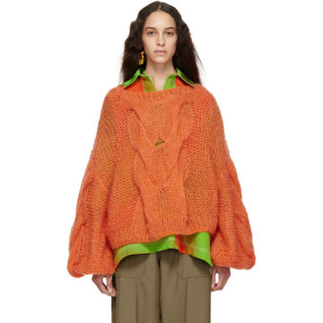 橙色麻花纹毛衣