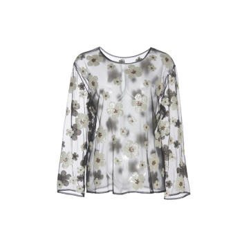 Sequin Daisy-Embellished Sheer Top