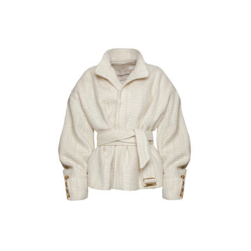 Tweed Wool-Blend Belted Coat