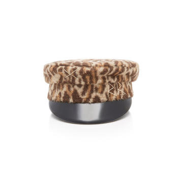 Leopard-Print Wool Baker Boy Cap