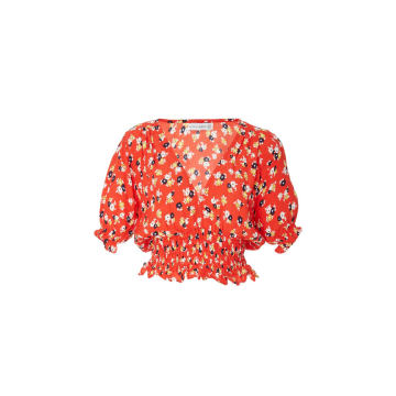 First Light Smocked Floral-Print Silk Top