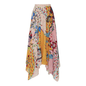 Freja Printed Silk Crepe De Chine Skirt With Asymmetric Hemline