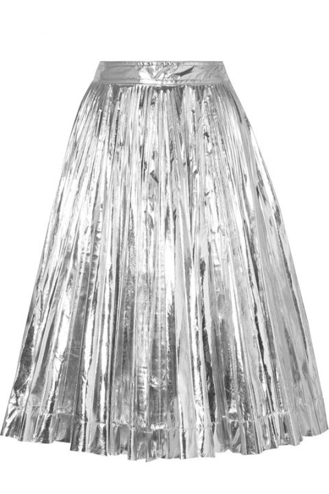 褶裥金属丝面料中长半身裙展示图