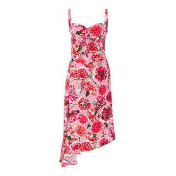 Asymmetric Floral-Print Crepe Midi Dress
