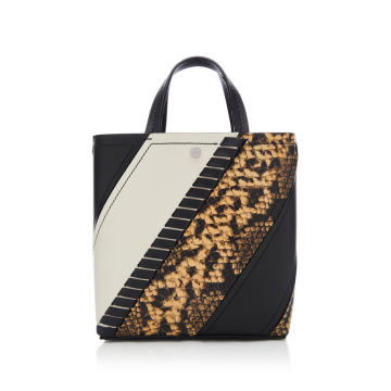 Hex Small Paneled Snake-Effect Leather Tote