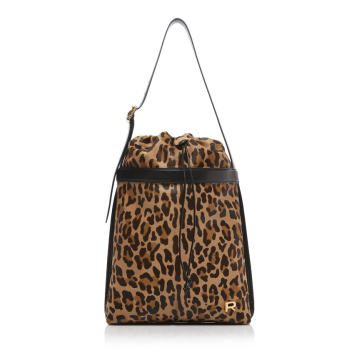 Large Leopard-Printed Leather Soft Army  Bag