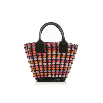 Small Woven Beaded Leather Tote