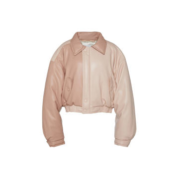 Bomi Two-Toned Faux Leather Cropped Bomber Jacket