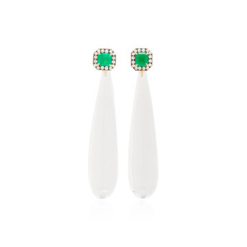 18k rock crystal drop earrings with emerald studs