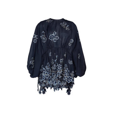 Skoya Floral-Embroidered Silk Blouse