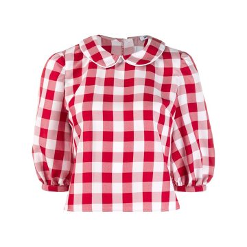 gingham check cropped blouse