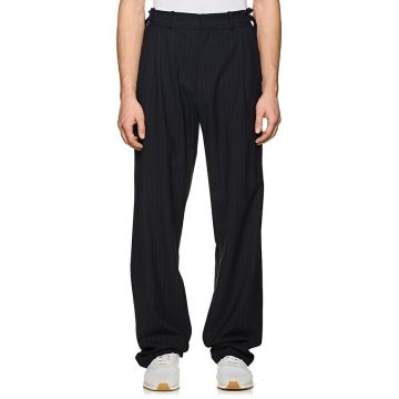 Pinstriped Wool Pleated Trousers