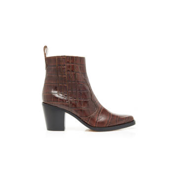 Croc-Effect Leather Ankle Boots