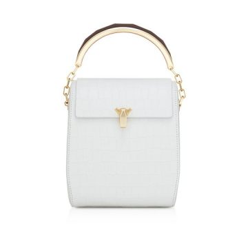 White Croco Po Leather Box Bag